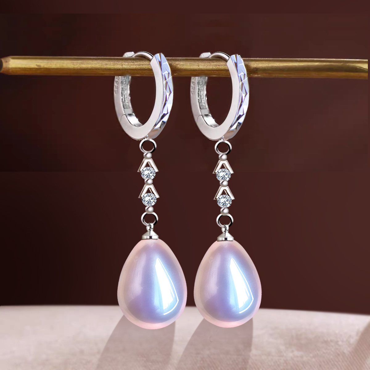 925银耳饰 耳扣节节高耳环极光珠天女珠水滴耳坠不过敏2026新款