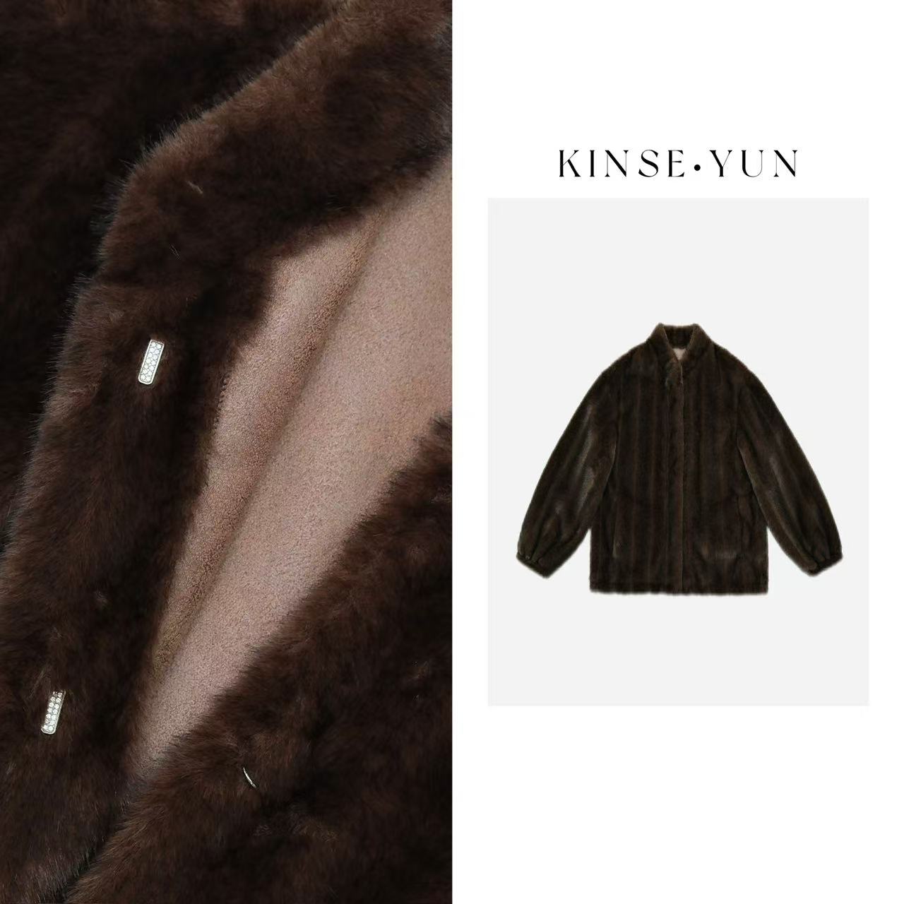 KINSE YUN『阿刁』中古貂立领竖纹环保草草慵懒毛毛大衣外套QD1789
