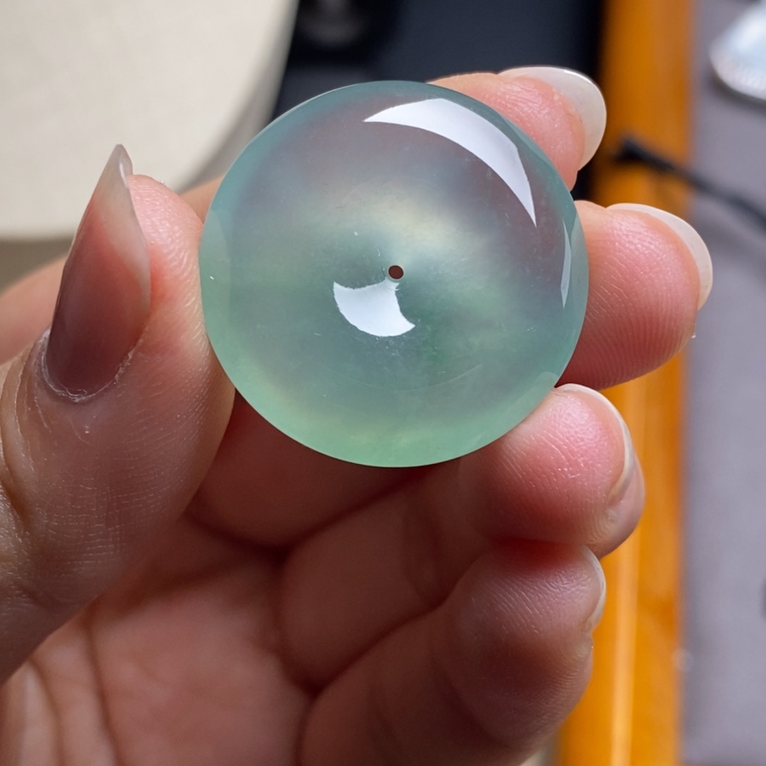 翡翠未镶嵌颈饰高冰绿晴底起胶纯净细腻平安扣25.8-5.8