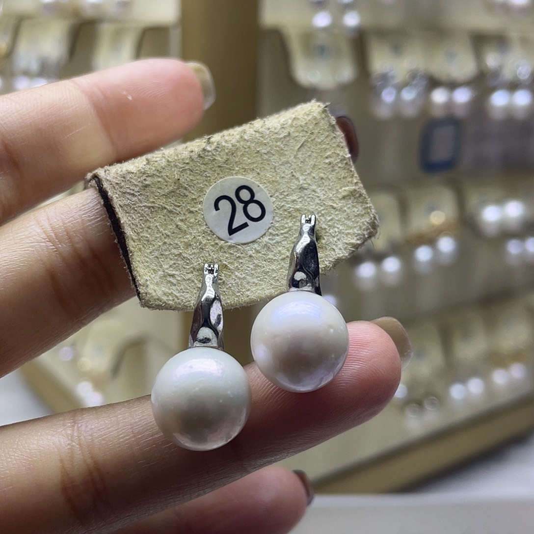 耳饰银S925镶嵌淡水珍珠