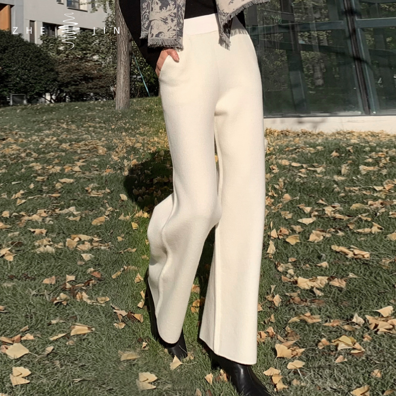 浙锦【现货】新款！羊毛高腰显瘦微喇绒感阔腿裤女冬季保暖休闲裤