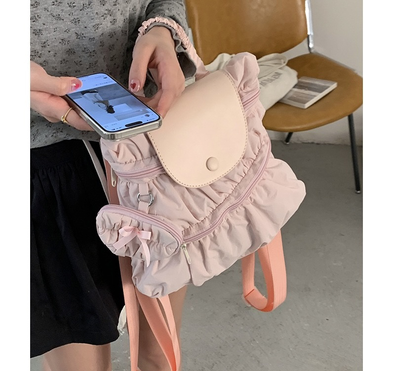 【里度】韩系学院风双肩包女2025新款潮时尚褶皱尼龙布休闲手提背包