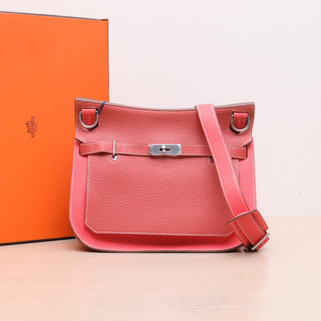 95新 Hermes/爱马仕 小花双双 吉普赛 28 芍药红拼色 TC皮 T刻 包