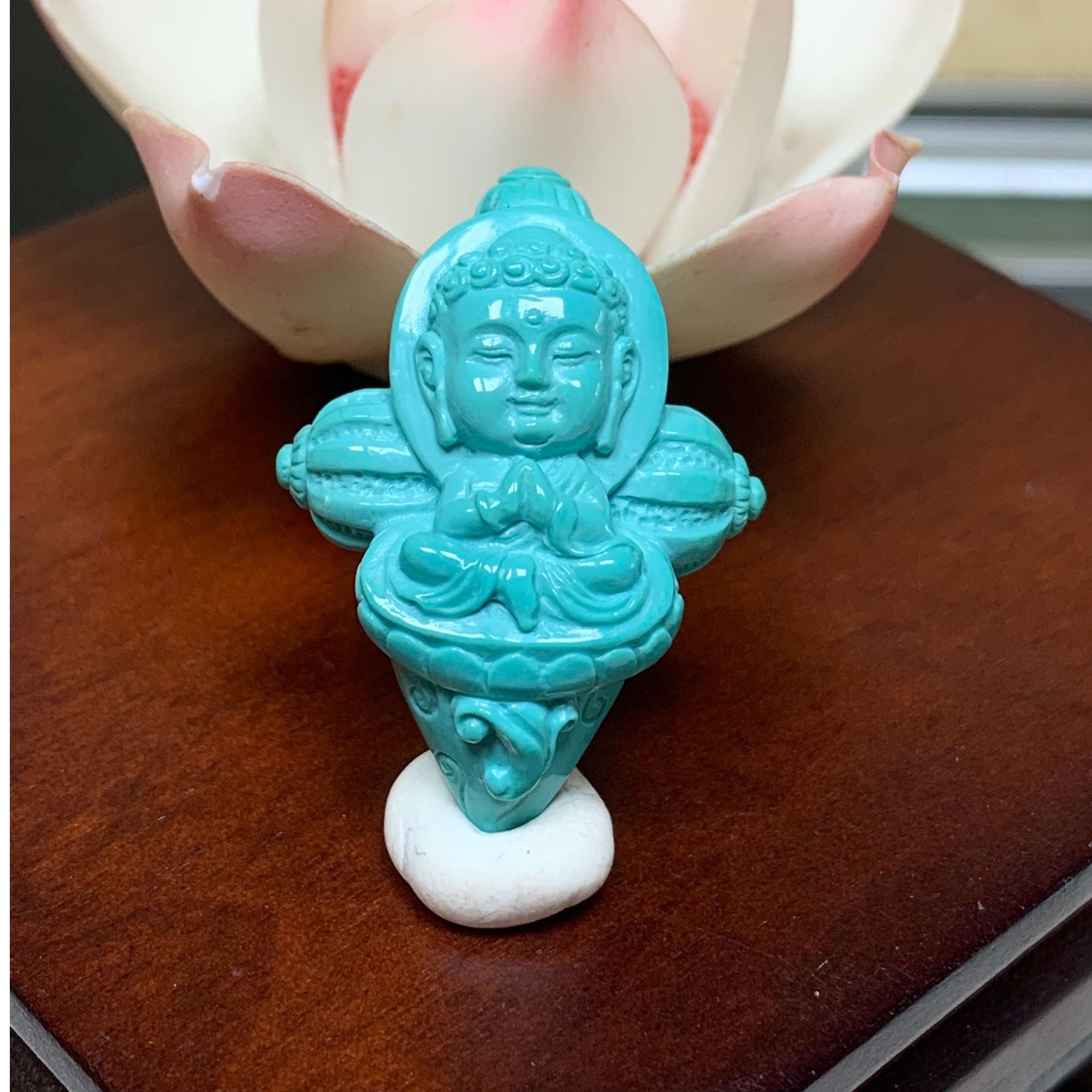 天然原矿手工绿松石宝宝佛十字降魔杵雕刻配饰