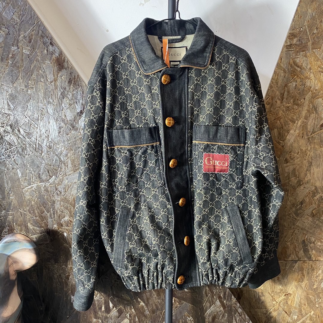 99新 GUCCI/古驰 Denim系列翻领印花夹克外套 46码