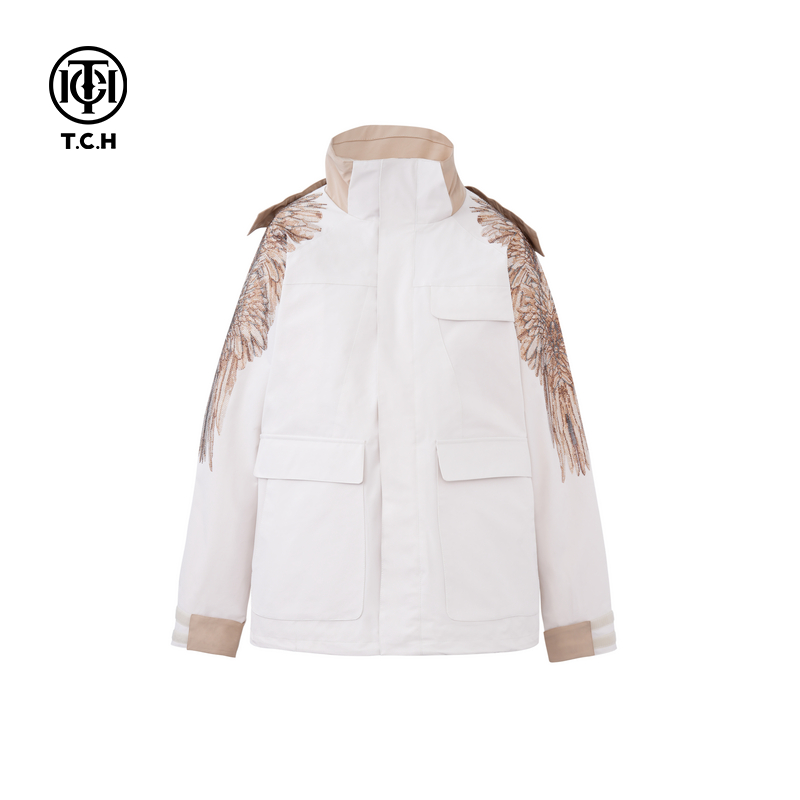 潮牌TCH潮牌重工大翅膀烫钻三合一可拆内胆羽绒服外套T72D198066