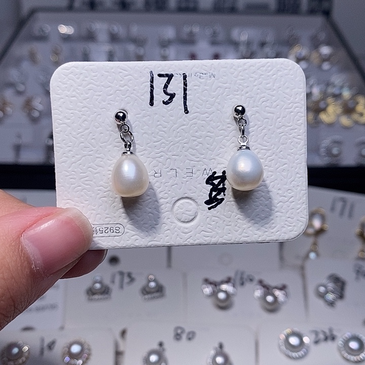 淡水珍珠银S925镶嵌耳饰