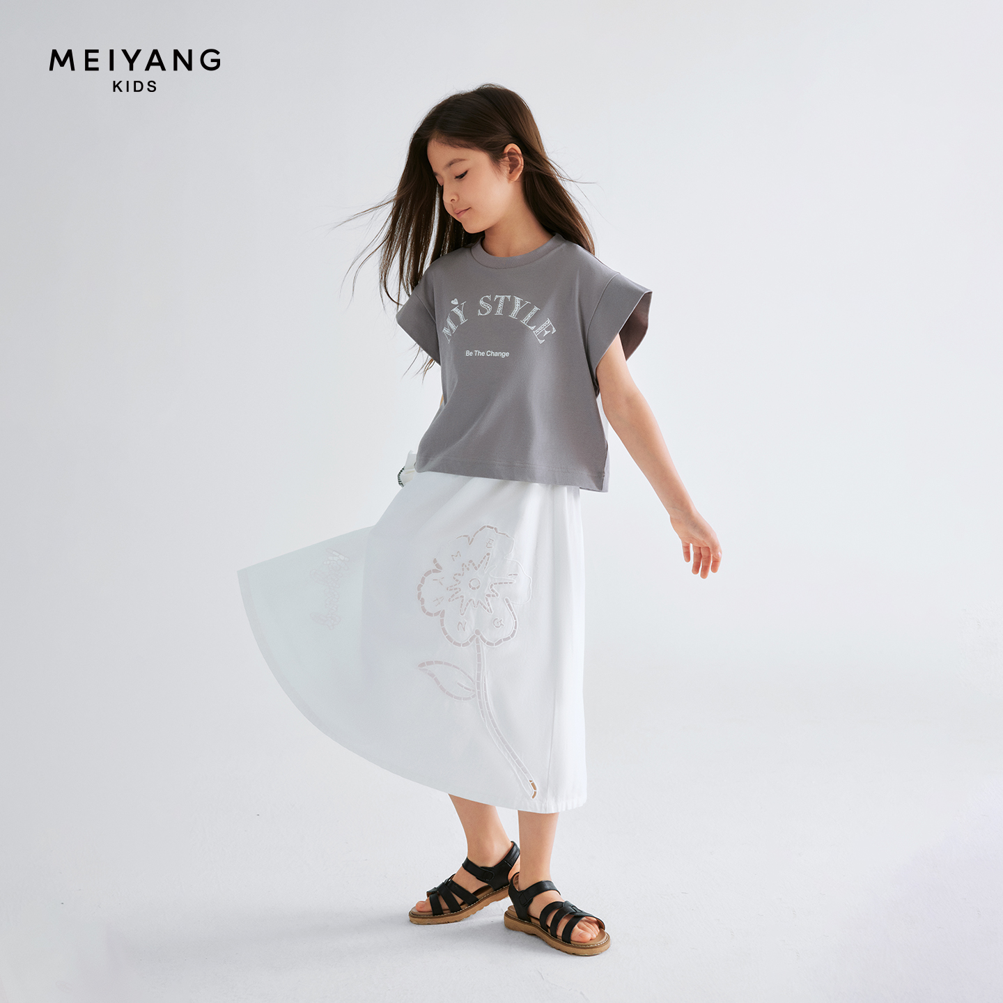 【小花仙裙】美洋kids 女童半身裙防晒凉感儿童百搭中长款裙子夏装1