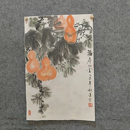 国画齐派水墨花鸟福寿双全