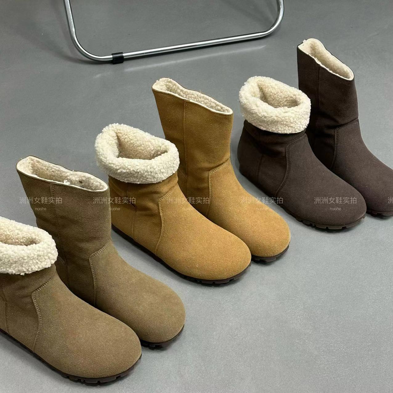 两穿勃肯靴雪地靴女冬2024年新款森系复古羔毛毛短靴加绒棉鞋