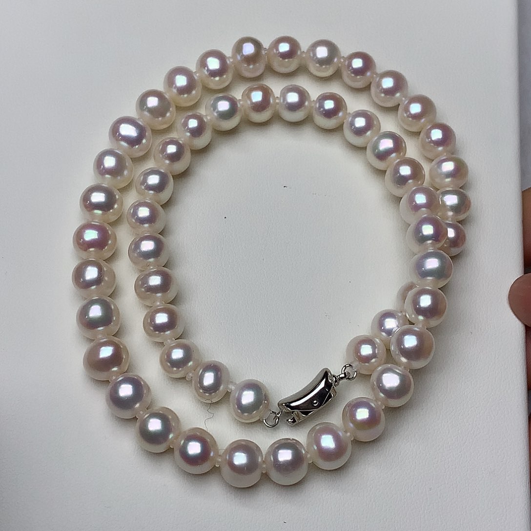 淡水珍珠颈饰银S925镶嵌8-9mm无核串链