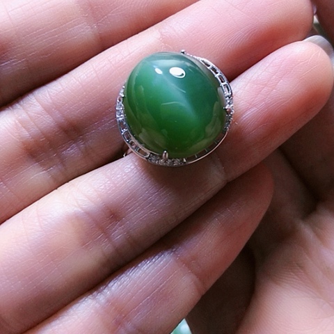 和田玉戒指银S925镶嵌