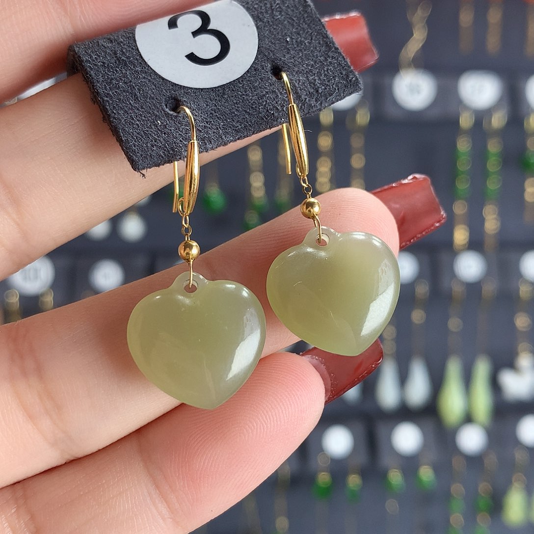 和田玉耳饰18K金镶嵌3