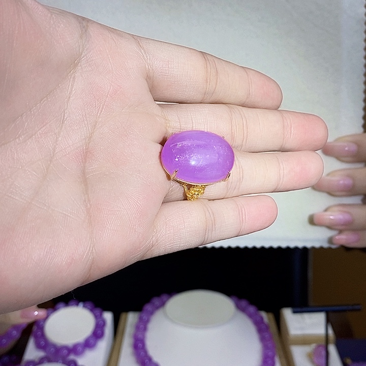 锂辉石紫锂辉高冰收藏级特级戒指银S925镶嵌