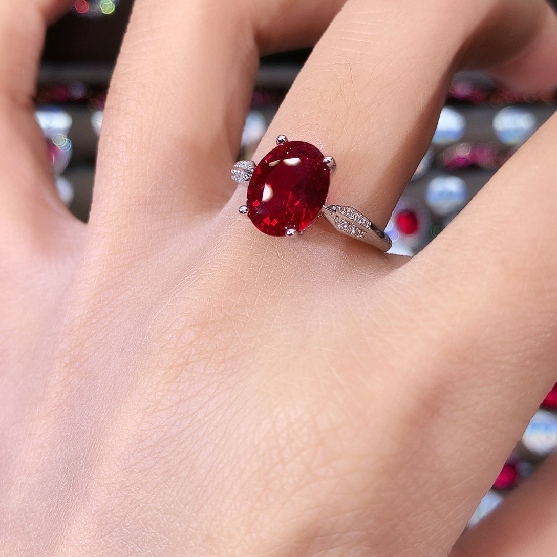 银S925镶嵌戒指红宝石酒红白810