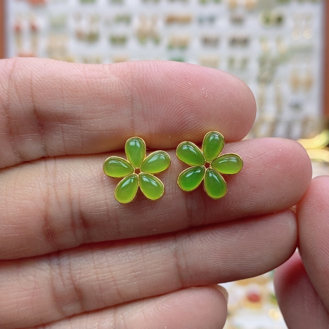 江***淮和田玉银S925镶嵌耳饰