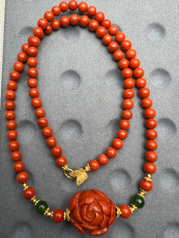 P74川料南红满肉偏红牡丹花时尚项链5-19mm多样性发一件