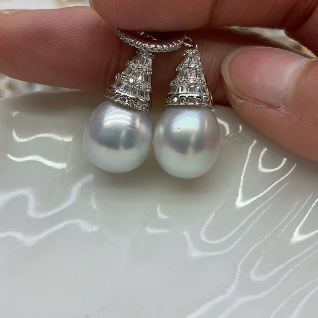 海水珍珠耳饰银S925镶嵌