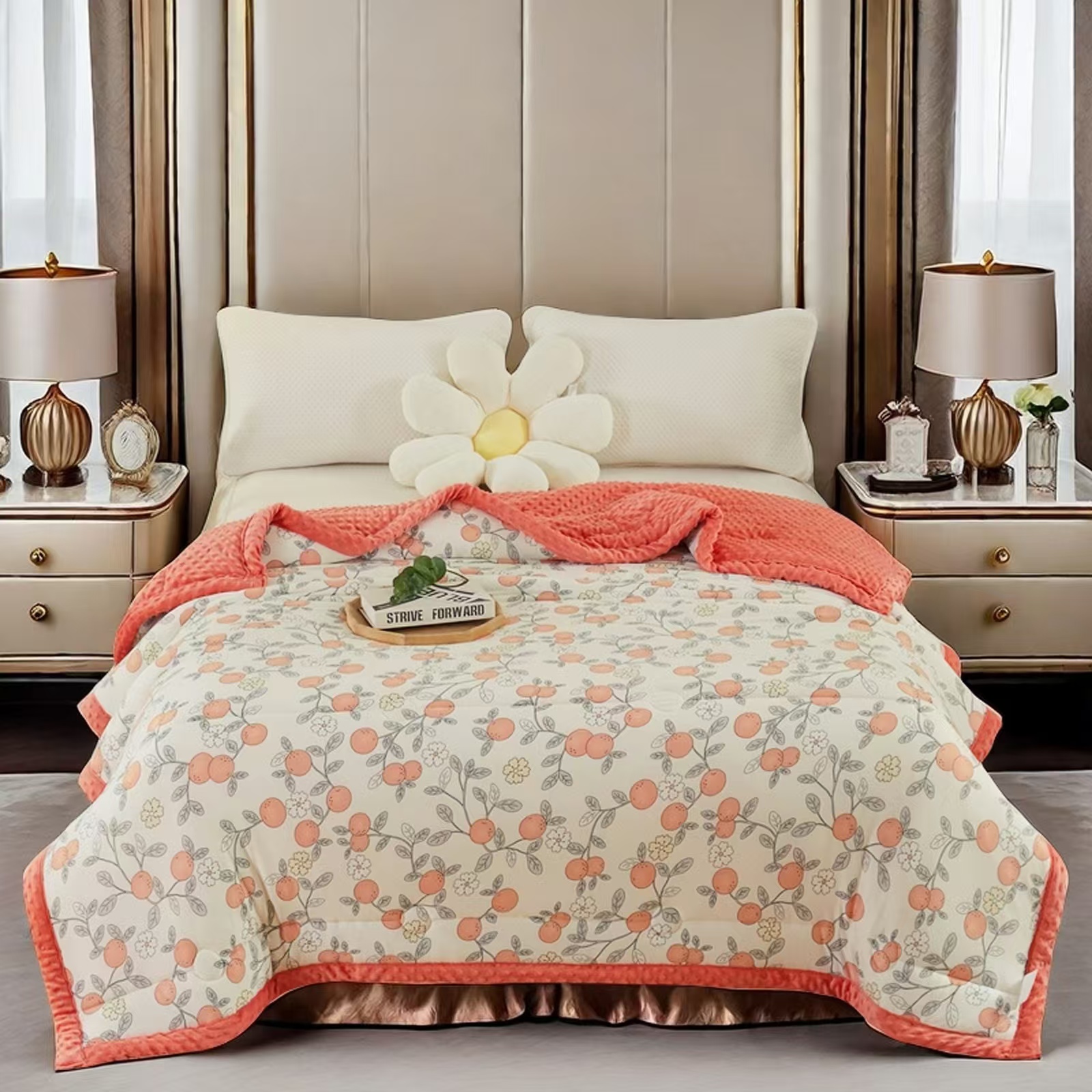 Y秋冬新款水洗棉被高克重牛奶绒豆豆被加厚被子被芯事事如意双人