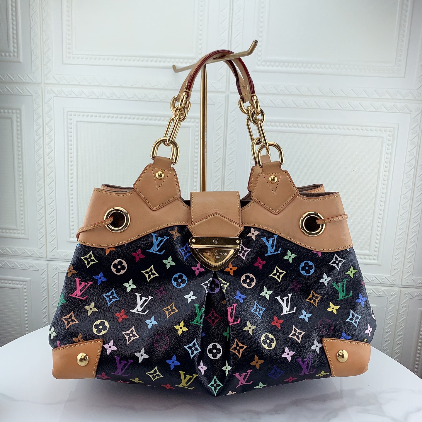 99新 LouisVuitton/路易威登 黑三彩乌拉苏手提包