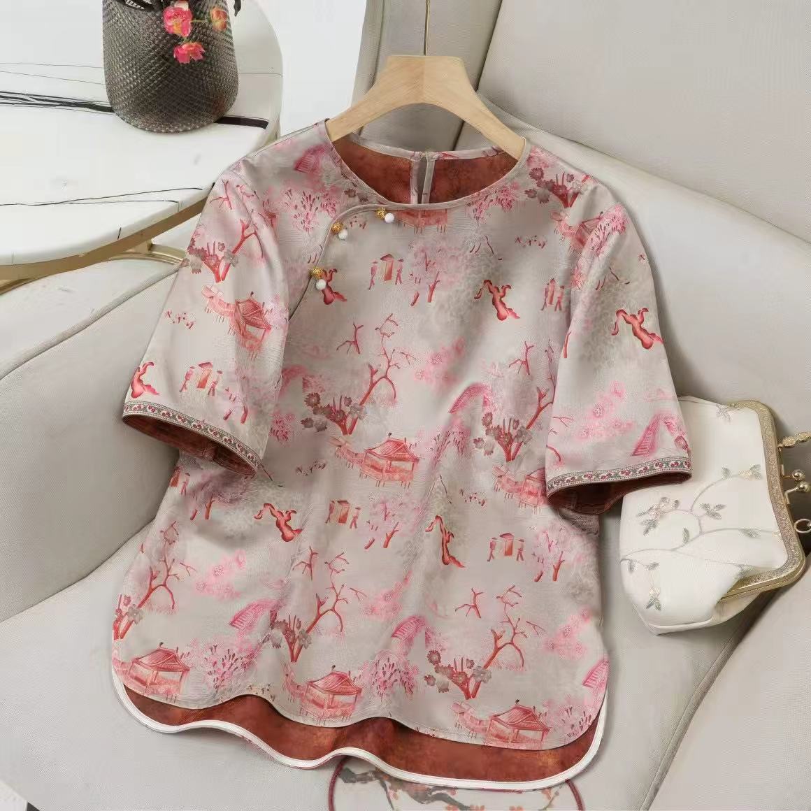 【琅琊阁】中式国风复古高定百搭短袖上衣女士新中式中国风1162