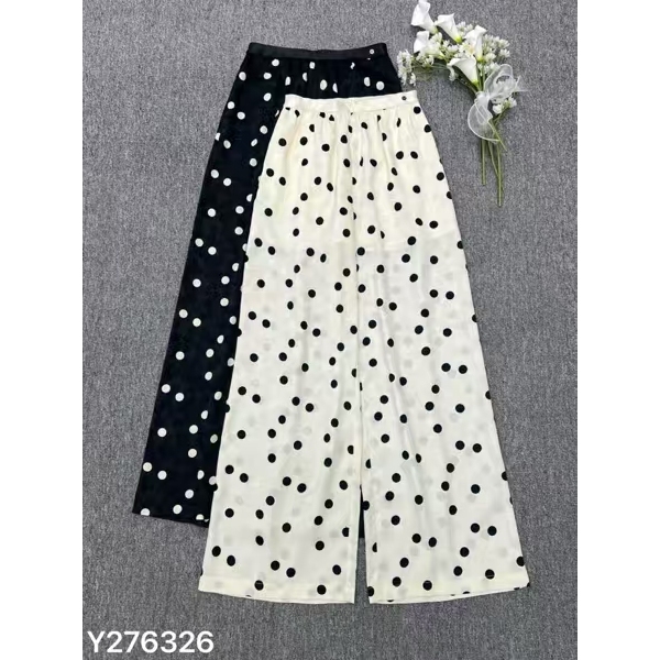 KIKI严选：276326-YER家欧货南油夏季波点雅韵高腰裤休闲长裤