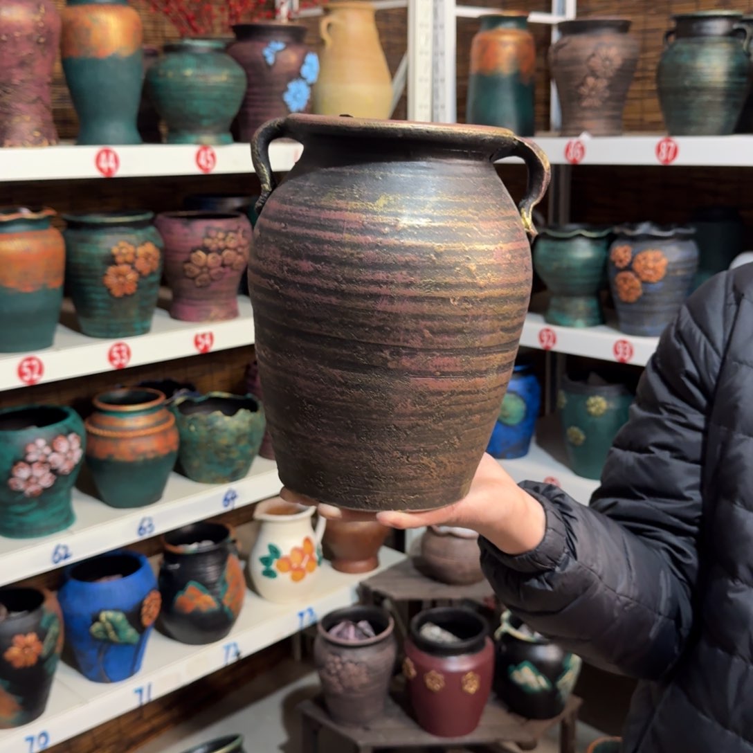 红陶红陶浮雕花盆炸炸炸