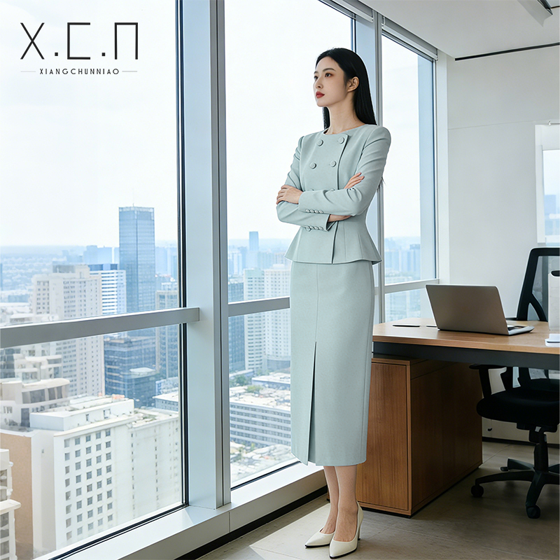 祥春鸟高端西服套裙职业小香风套装女秋冬季正装制服工作服AM655
