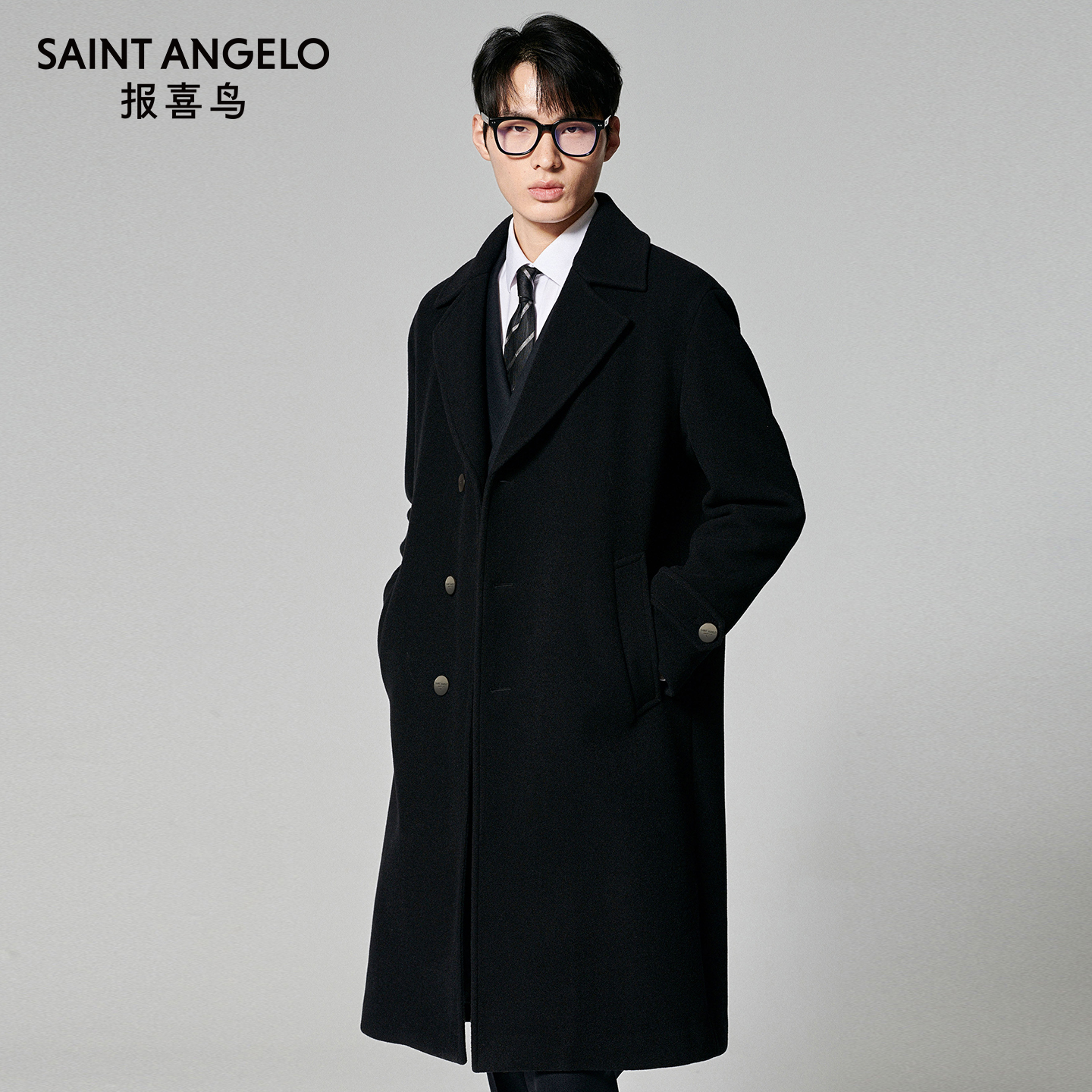 【商场同款】报喜鸟2025秋冬新款男士商务休闲大衣单排扣羊毛外套