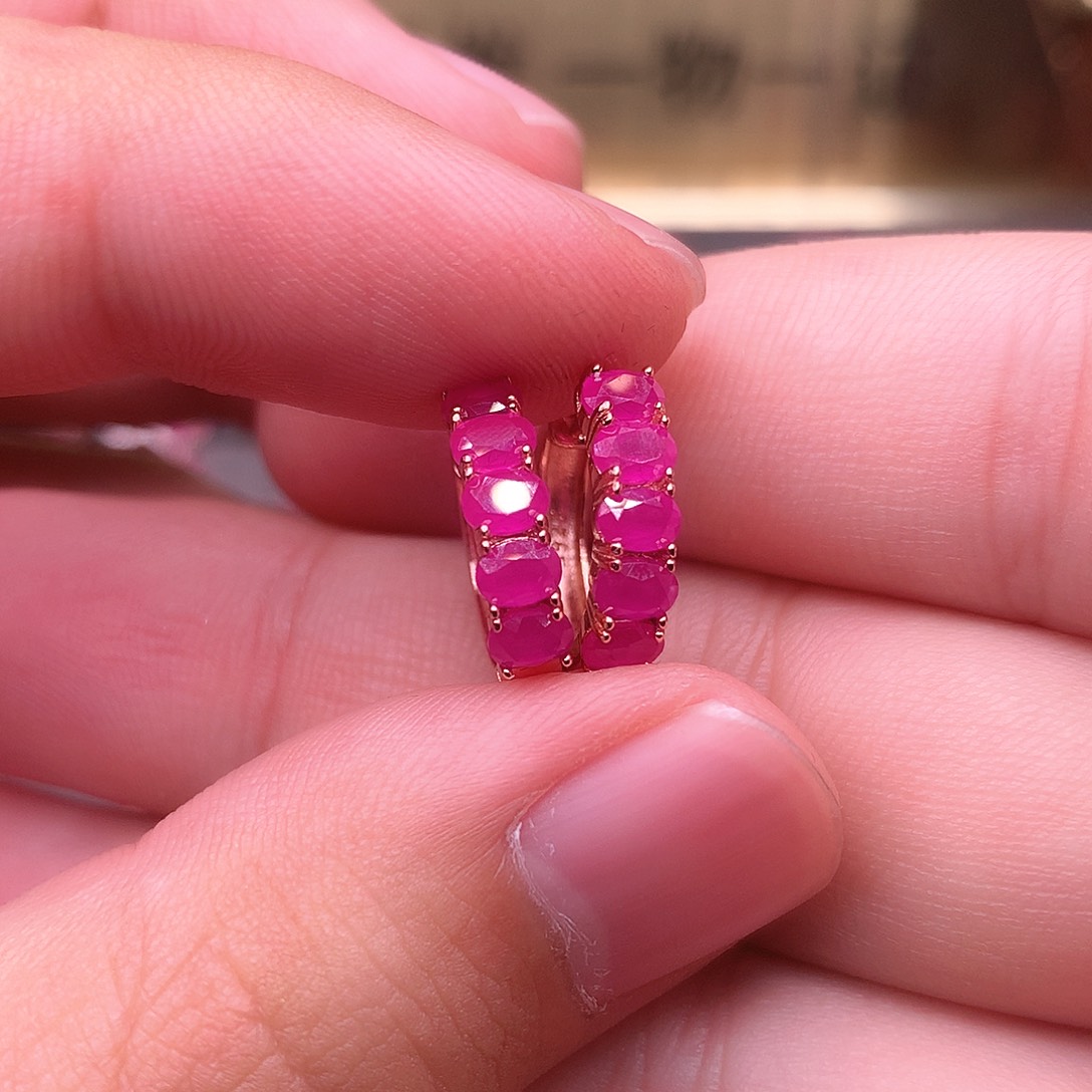 红宝石耳饰银S925镶嵌