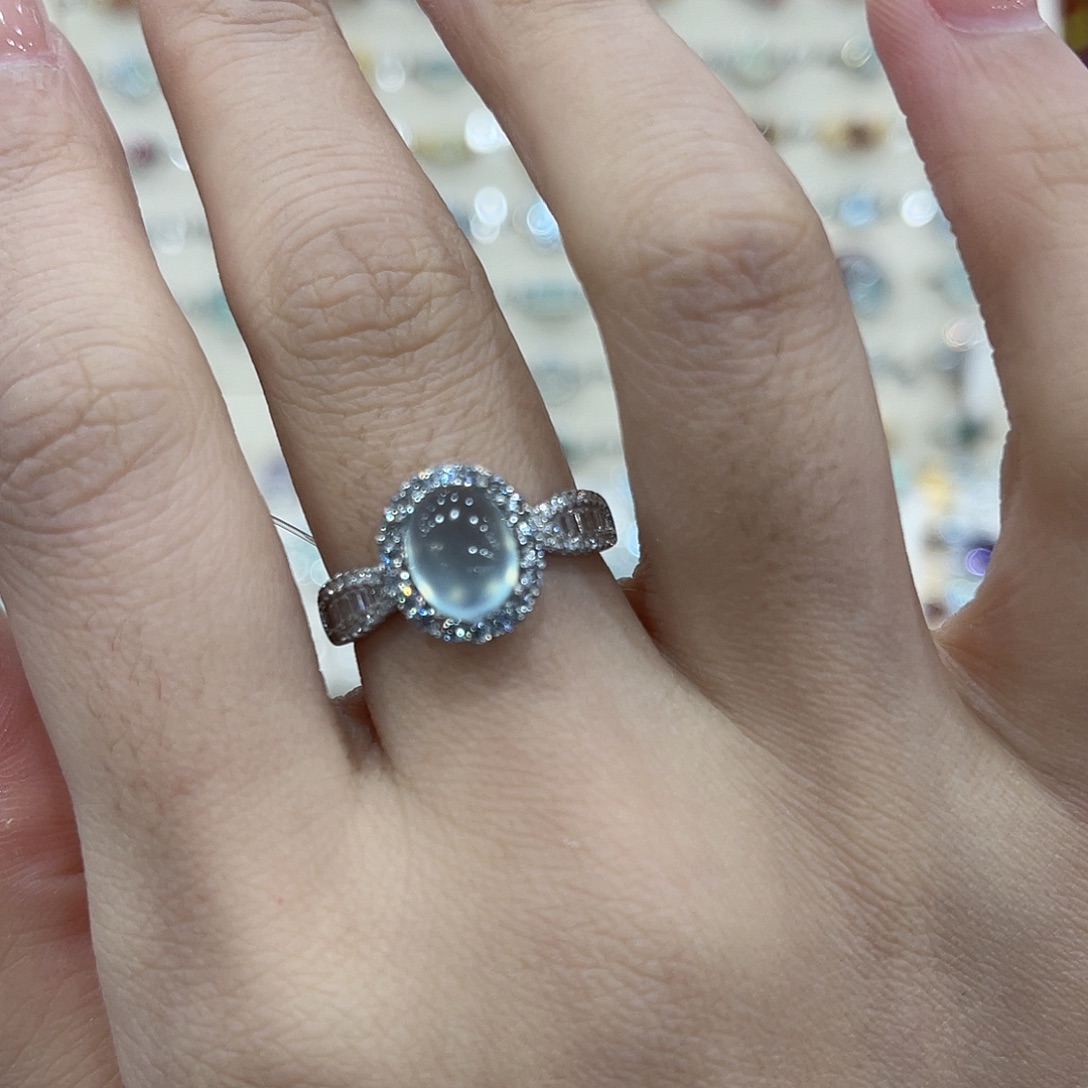 荼***开蛇纹石玉银S925镶嵌戒指