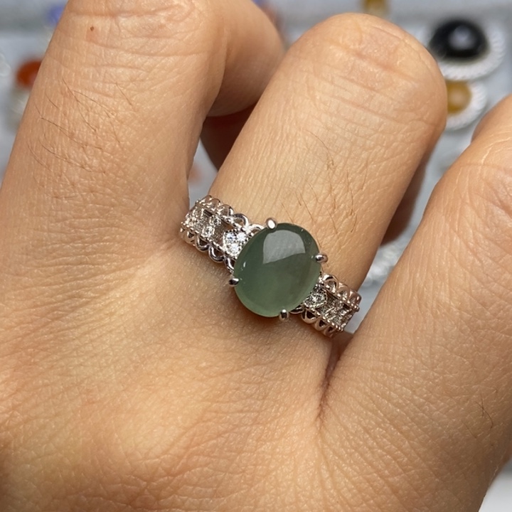 翡翠戒指银S925镶嵌戒指