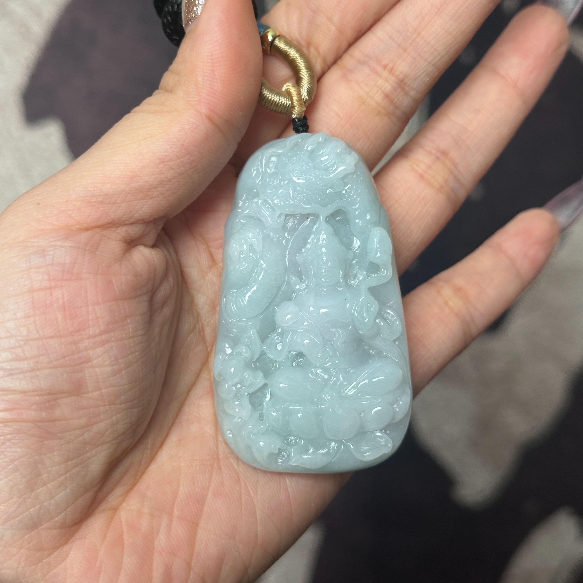 【22】糯种浅色厚装驭龙观音吊牌 高60 宽34 厚10