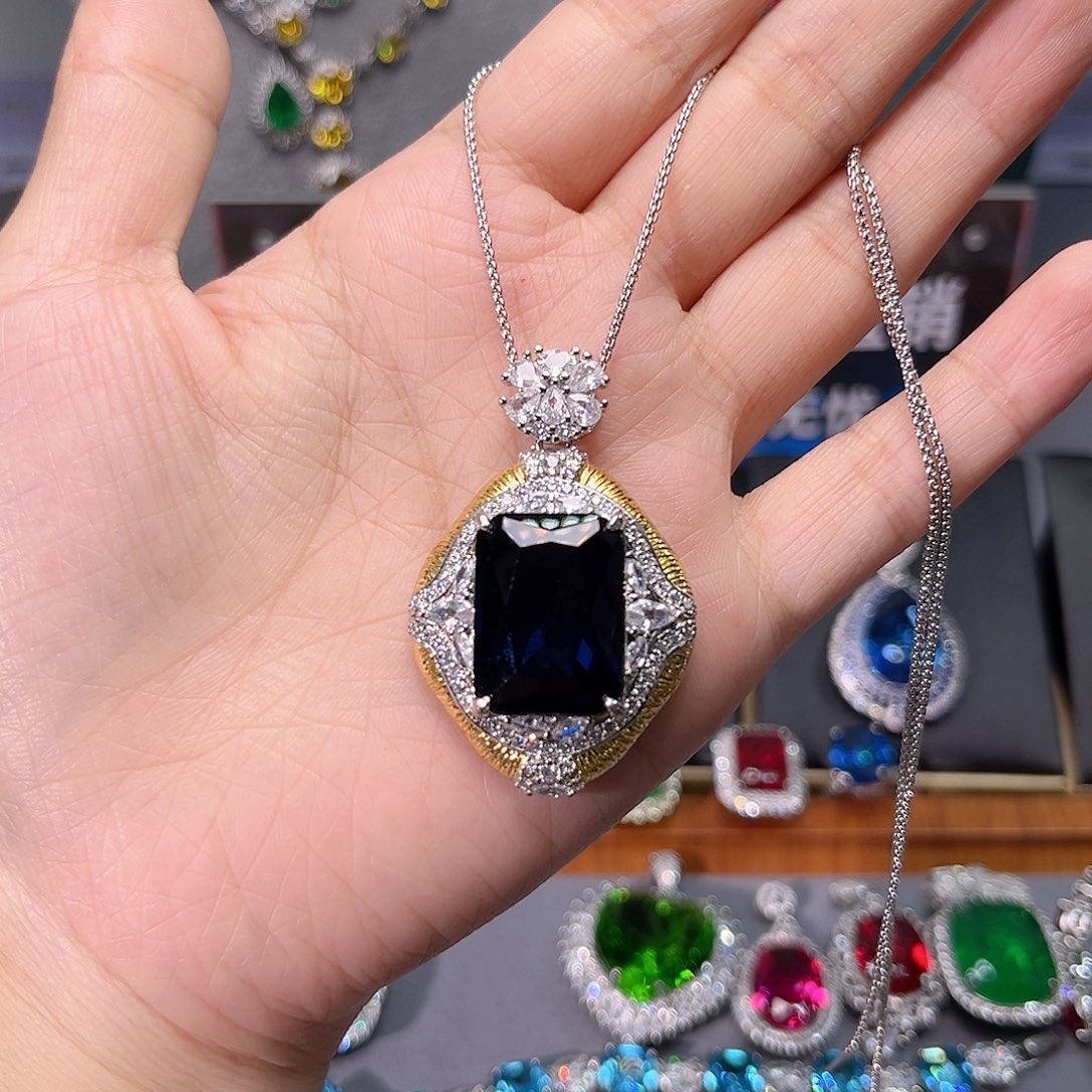 蓝宝石颈饰银S925镶嵌叠加2单160价格