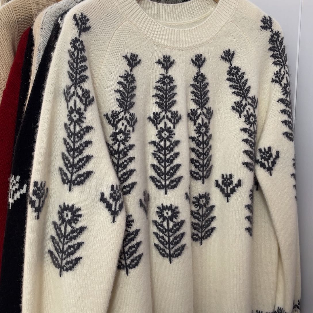 花朵 圆领 羊绒衫