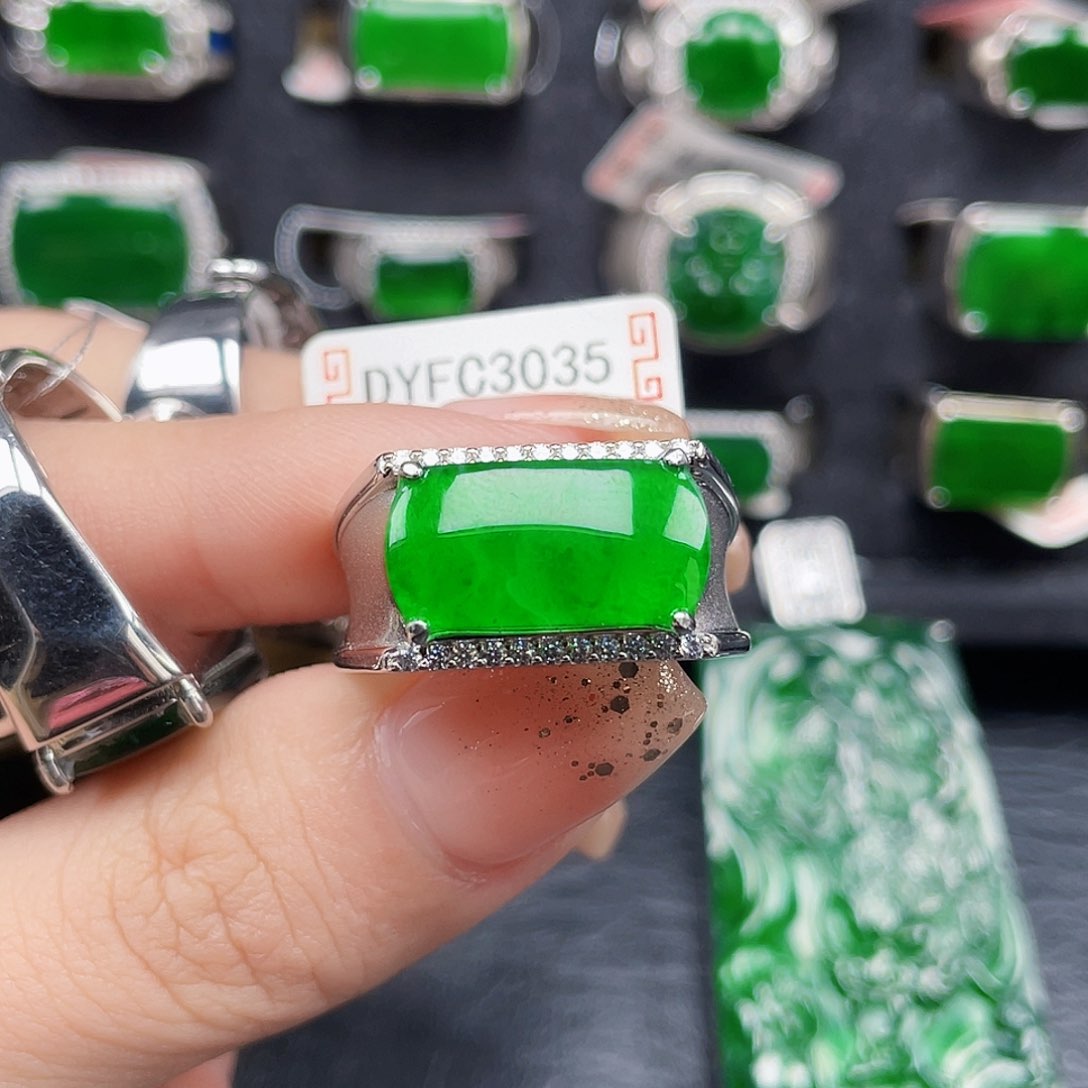 翡翠戒指银S925镶嵌平**乐编号3035