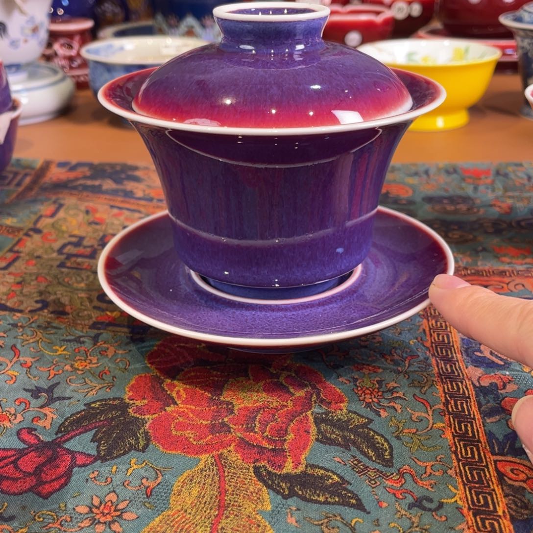 毛*清欢雅玩原矿玫瑰紫福利马蹄盖碗150毫升