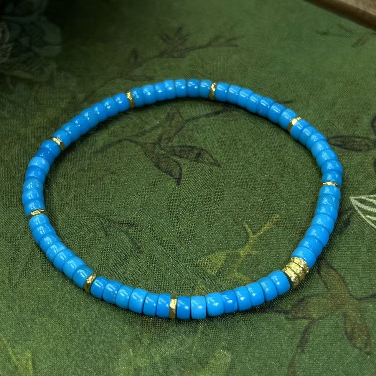 【珺笙珠宝】原矿蓝精灵绿松石18K金直切手串4mmS4000212302001