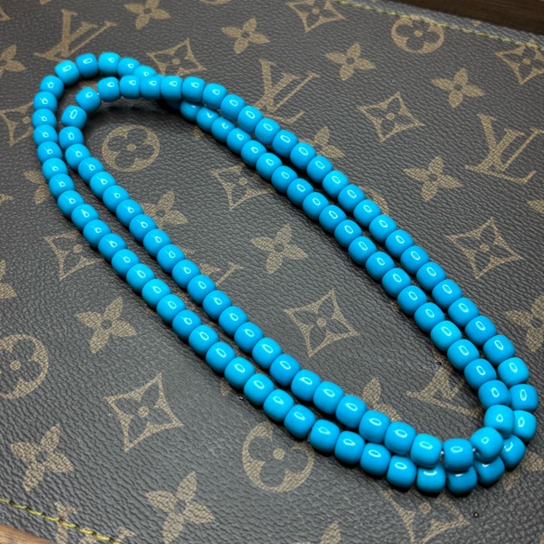 蓝色8mm老型桶珠项链简约设计款