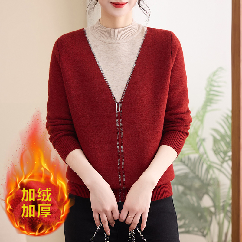 时尚妈妈装秋冬减龄加绒加厚内搭洋气中老年女装气质休闲百搭毛衣