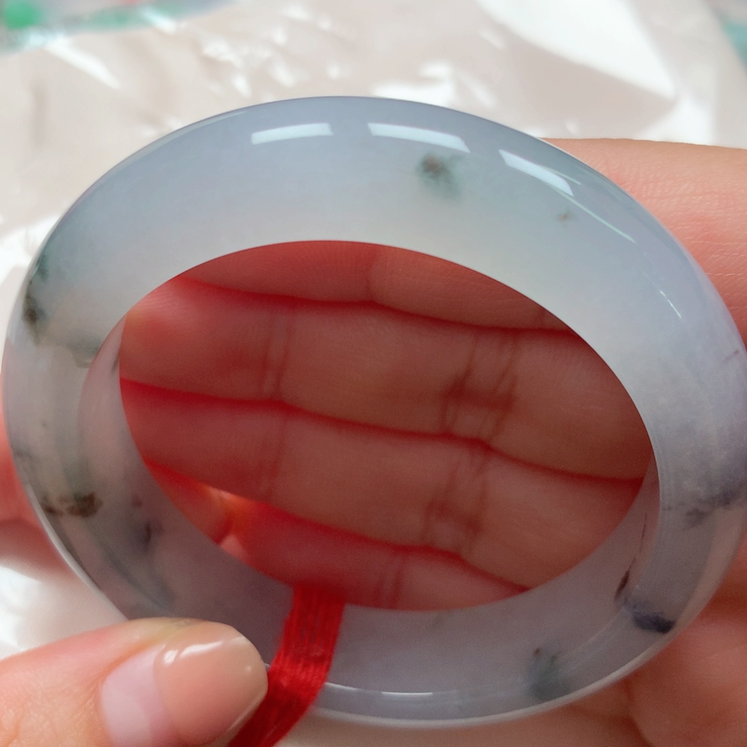 翡翠未镶嵌手镯53冰胶水墨画 胶感十足