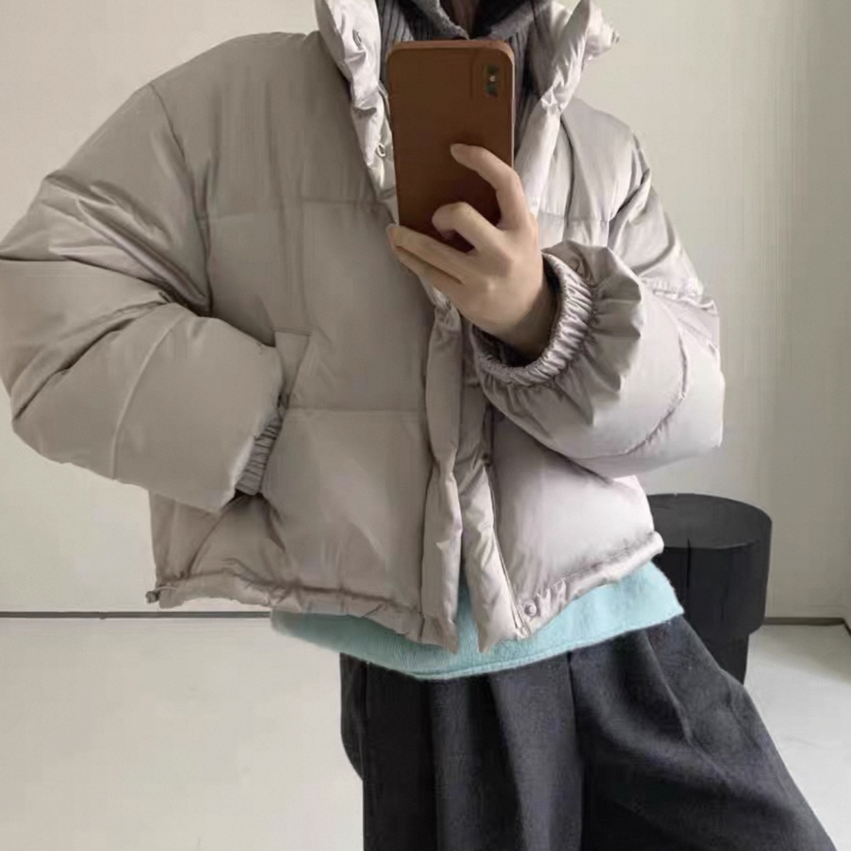 恩熙·韩版百搭立领短款羽绒服外套6852