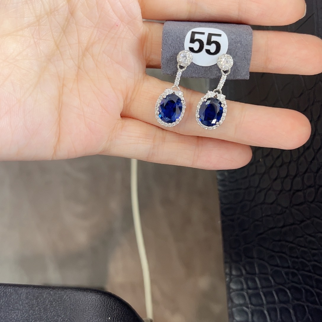 耳饰蓝宝石银S925镶嵌