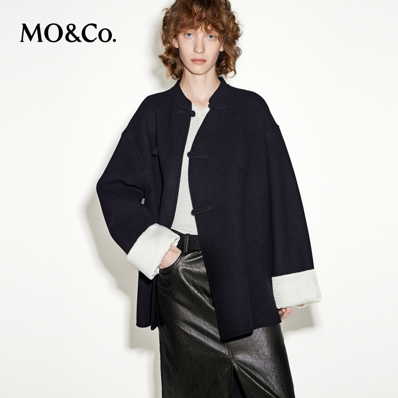 【陈嘉尔专属】MOCO毛呢外套冬绵羊毛斜襟盘扣腊梅刺绣MBD4COT024