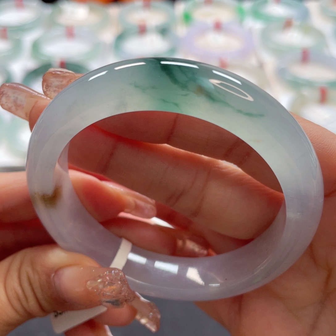 【闪购商品】翡翠手镯未镶嵌53.7冰透一抹花起光13号