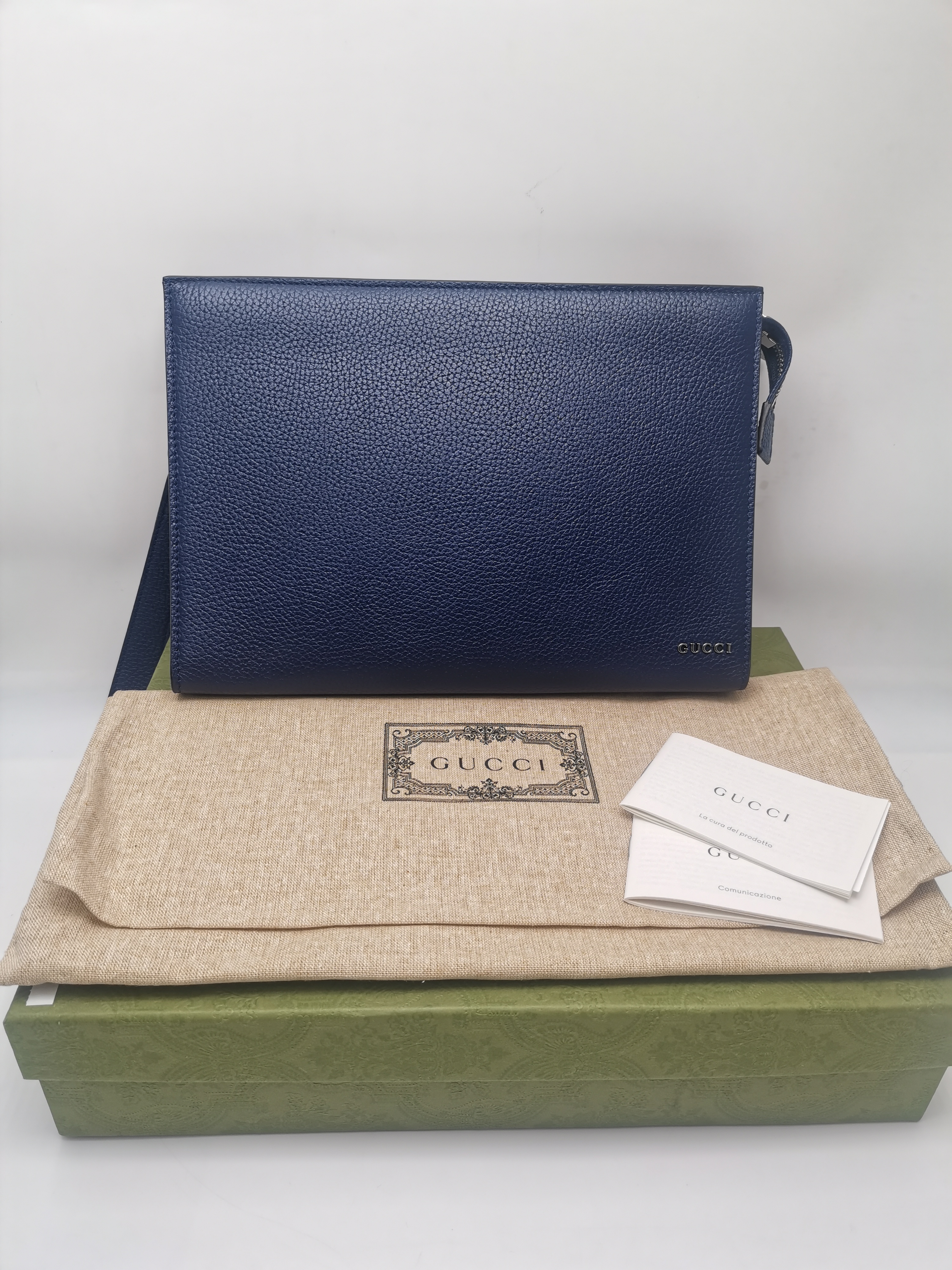 99新 GUCCI/古驰 17932 古驰蓝色全皮手拿包