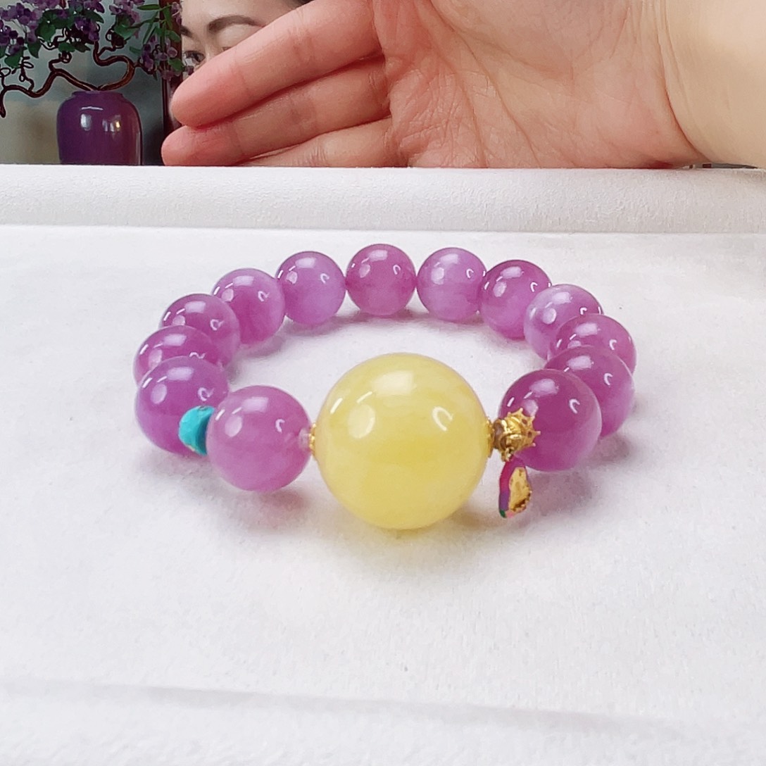 辉石手链18K金镶嵌紫锂辉13.6