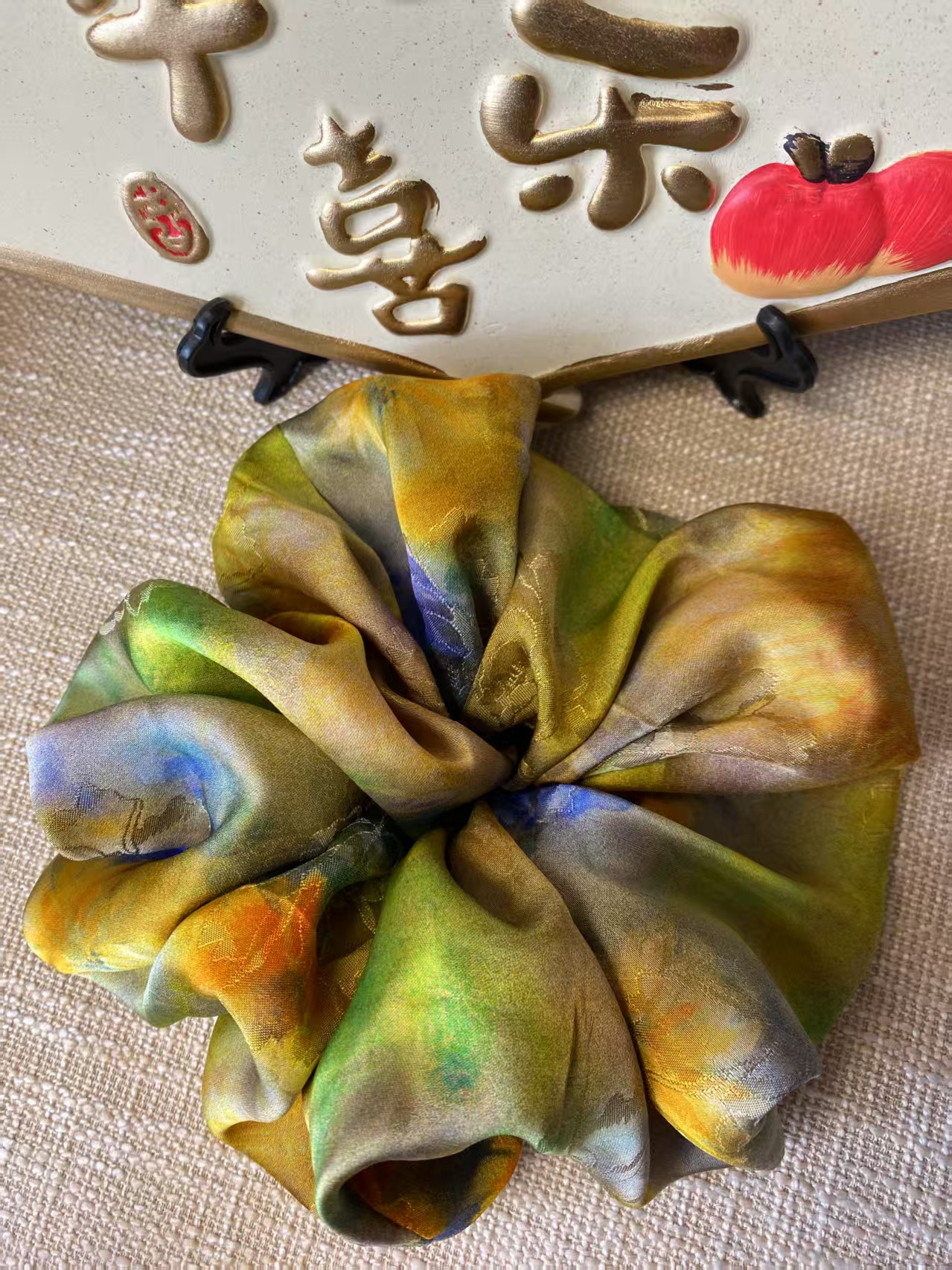 高品质复古超大 大肠发圈  真丝香云纱（太阳花）