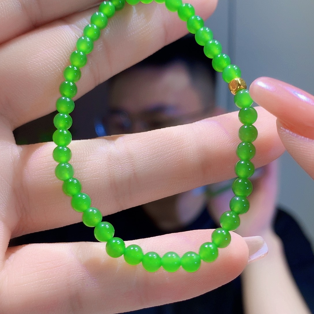 手链足金镶嵌和田玉（碧玉）