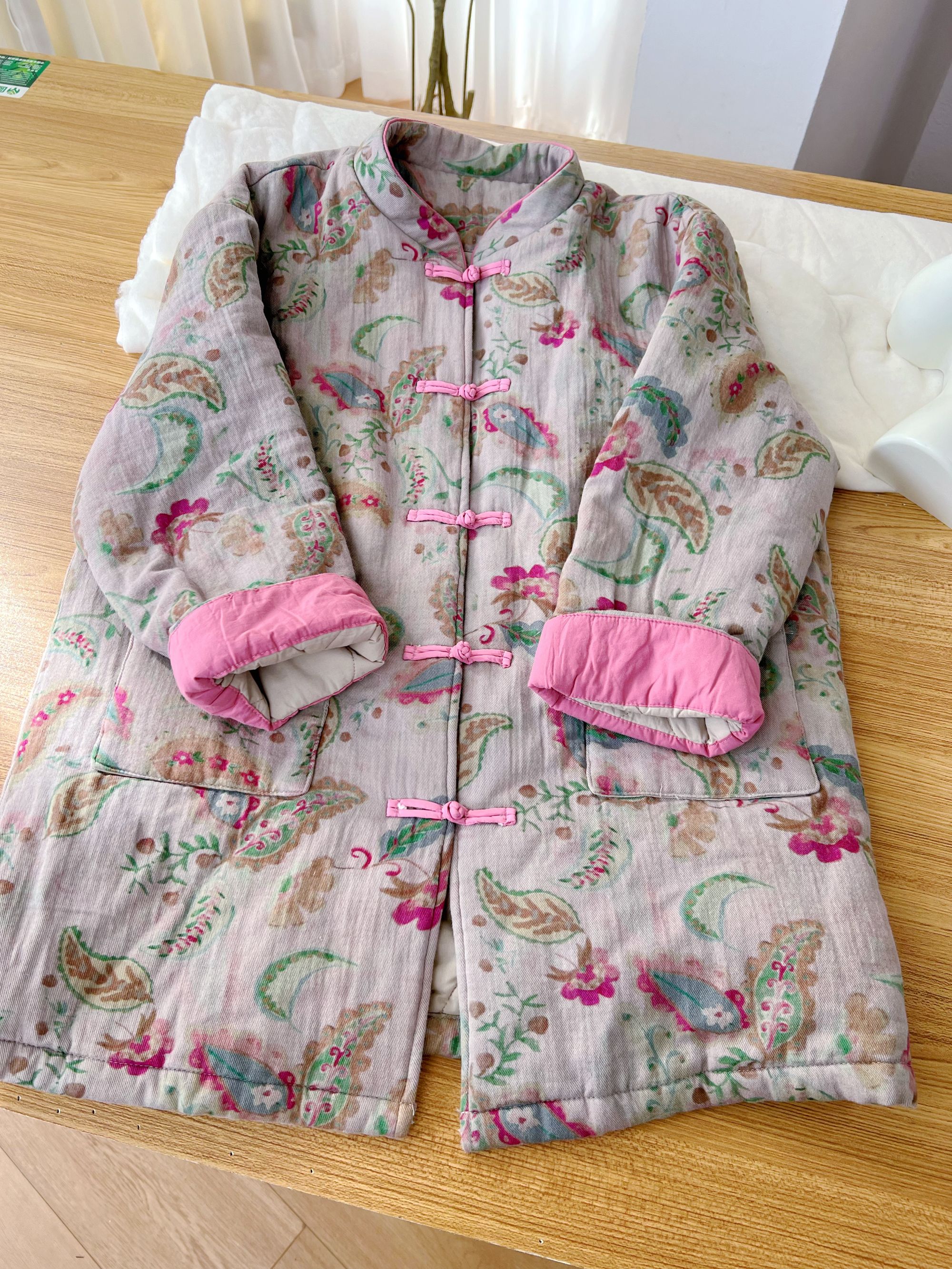359【腰果花】棉服加长款秋冬汉元素中国风宽松型印花新中式厚棉袄